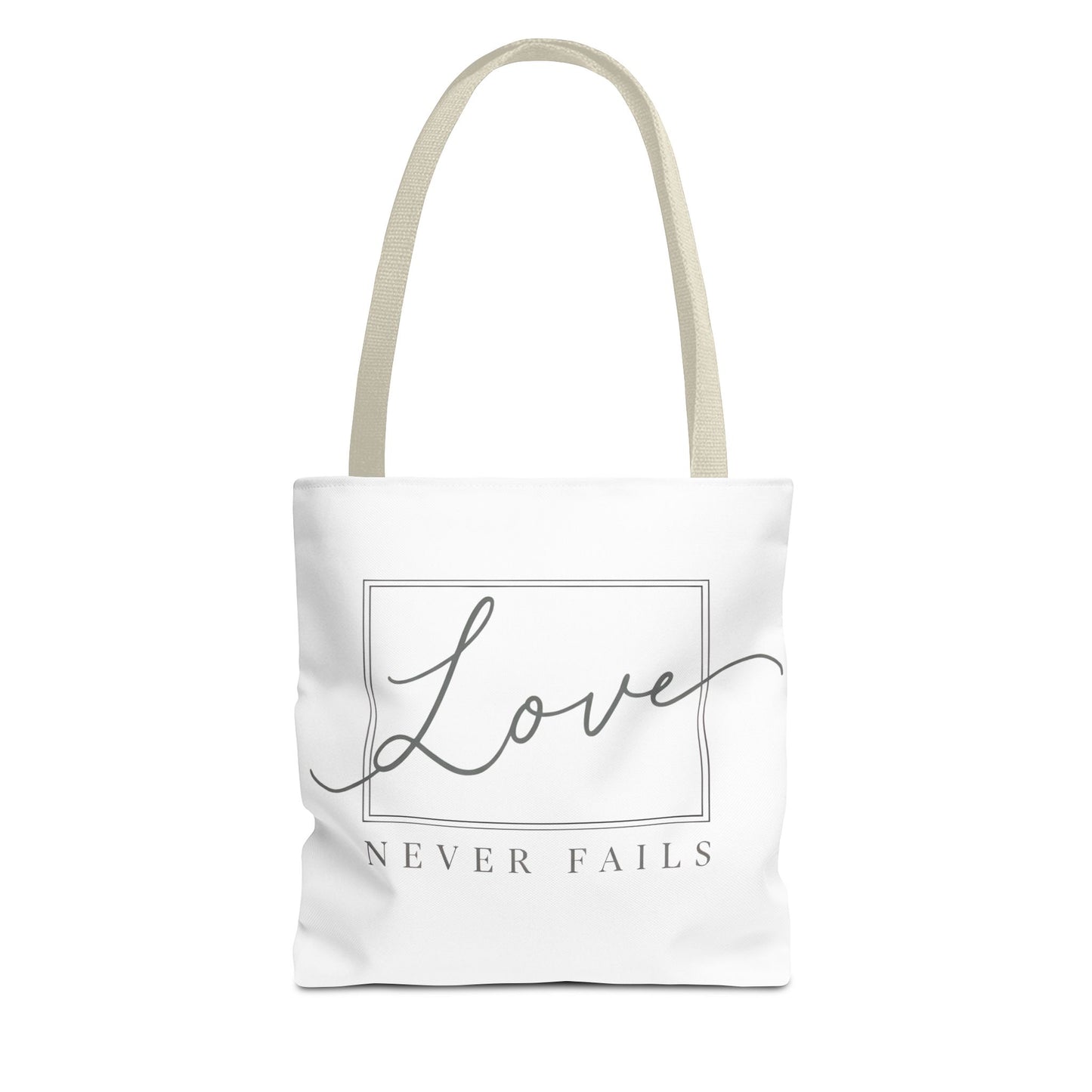 Love Never Fails Tote Bag
