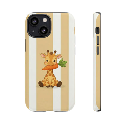 Baby Giraffe Eating Carrot Phone Case — Soft Yellow Striped Protective Design Cover