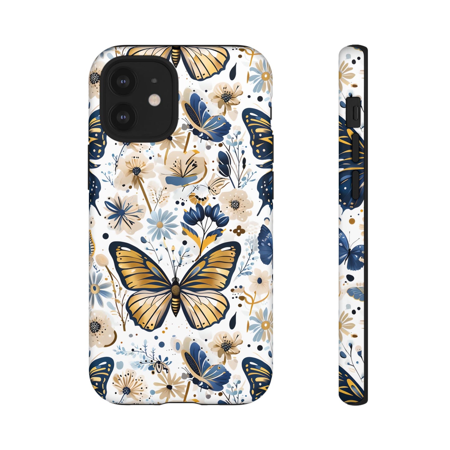 Navy & Gold Butterfly Floral Phone Case - Seamless Pattern Design Cover