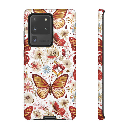 Red & Gold Butterfly Floral Phone Case - Seamless Pattern Design Cover