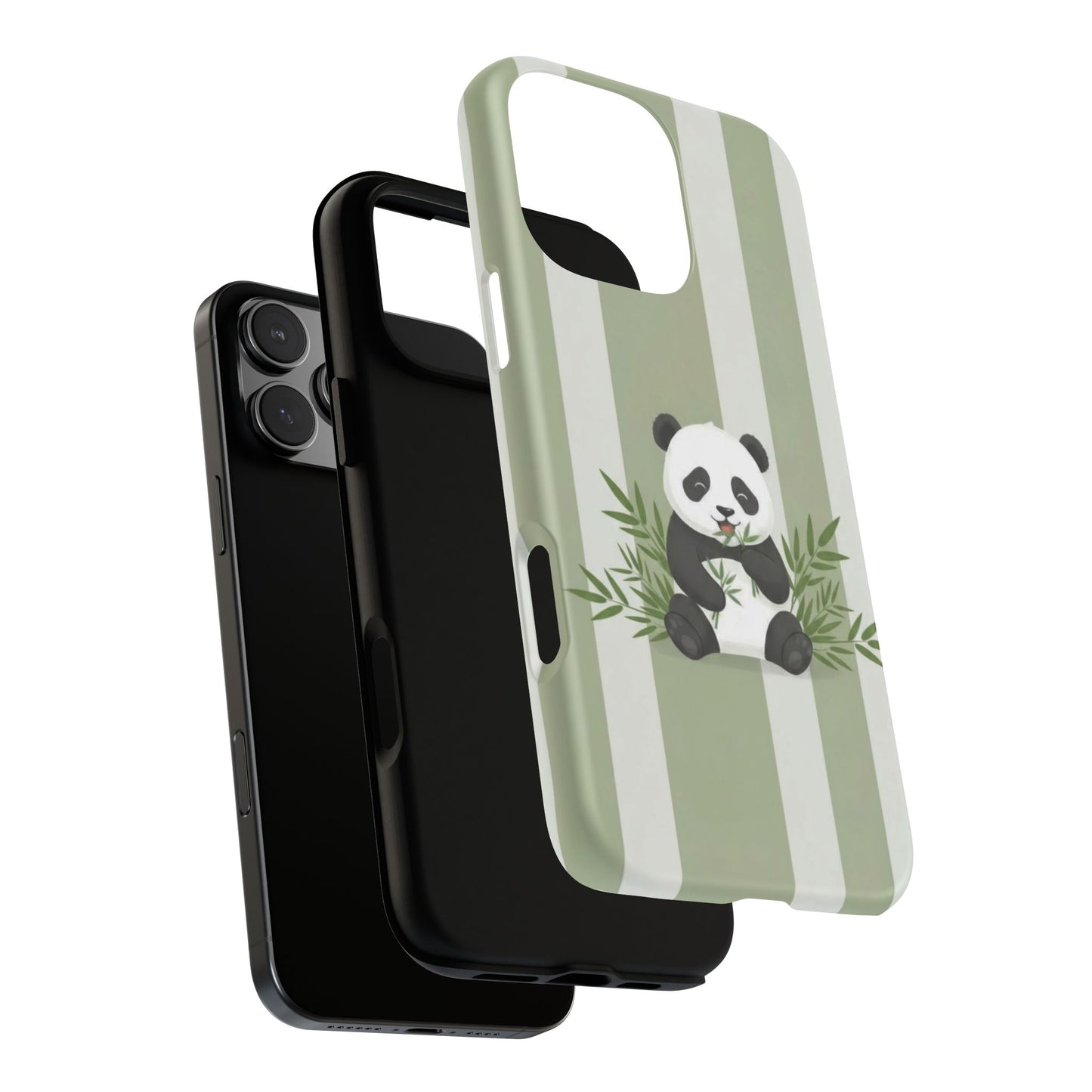 Panda cub Eating Bamboo leaves Phone Case – Olive green Striped Protective Design Cover