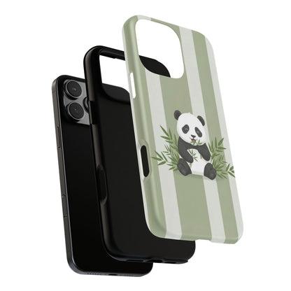 Panda cub Eating Bamboo leaves Phone Case – Olive green Striped Protective Design Cover