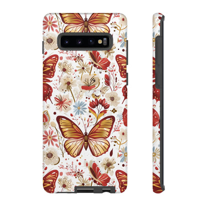 Red & Gold Butterfly Floral Phone Case - Seamless Pattern Design Cover