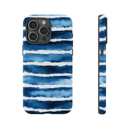 Blue & White Watercolor Stripe Tough Case