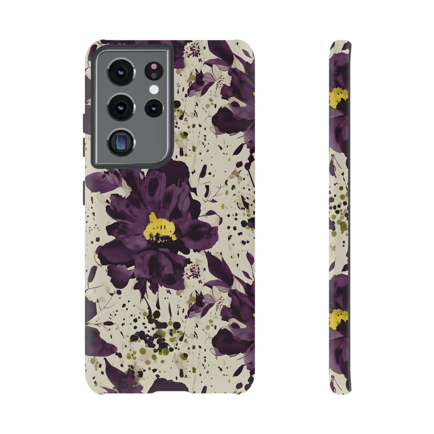 Royral Purple Watercolor Floral Phone Case — Seamless Pastel Flower Protective Design Cover