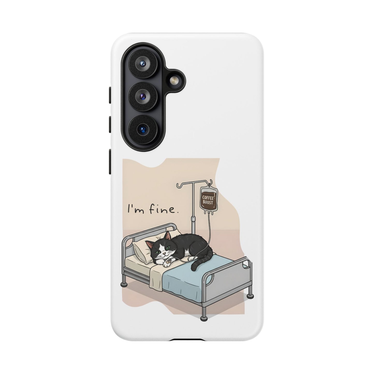 "I'm fine" Cat lying in bed - Tuxedo Cat Protective Design Cover