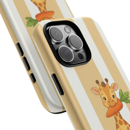 Baby Giraffe Eating Carrot Phone Case — Soft Yellow Striped Protective Design Cover