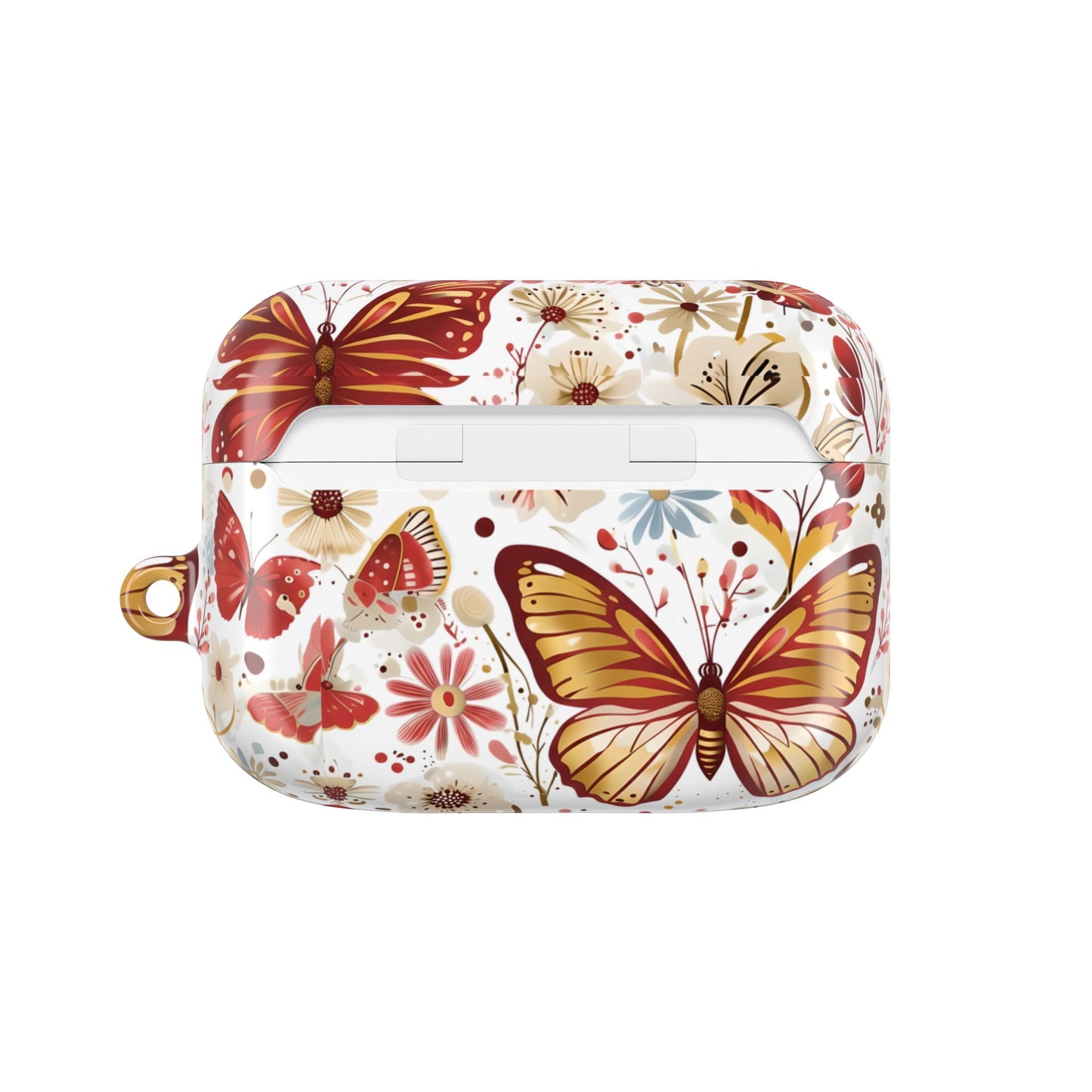 Gold & Red Butterfly Floral AirPod Case — Decorative Charging Case