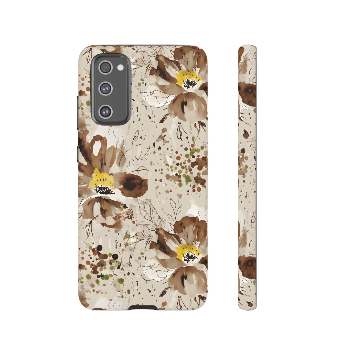 Brown Watercolor Floral Phone Case — Seamless Pastel Flower Protective Design Cover