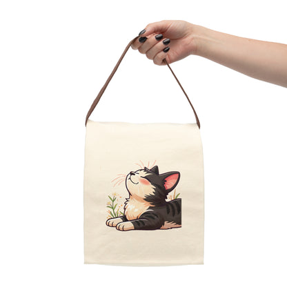 Canvas Lunch Bag — Relaxing Black & White Cat Illustration