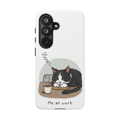 Cat “Me at Work” Phone Case – Tuxedo Cat Coffee Desk Design Cover