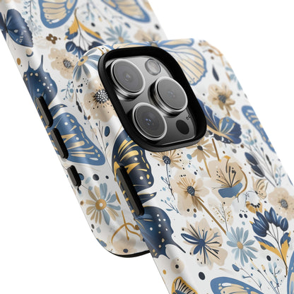 Blue & Gold Butterfly Floral Phone Case - Seamless Pattern Design Cover