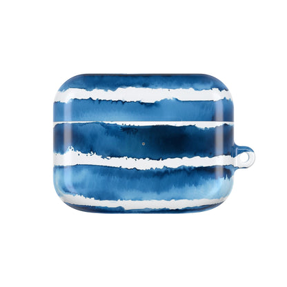 Blue Watercolor Stripe AirPod Case — Coastal Wave Protective Cover