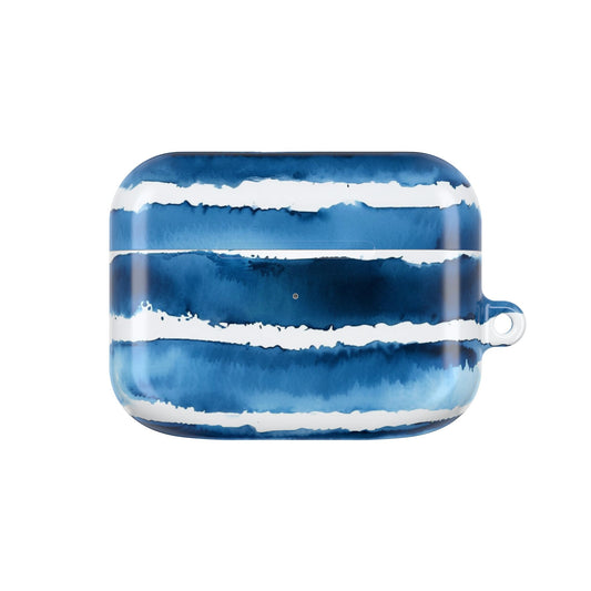 Blue Watercolor Stripe AirPod Case — Coastal Wave Protective Cover