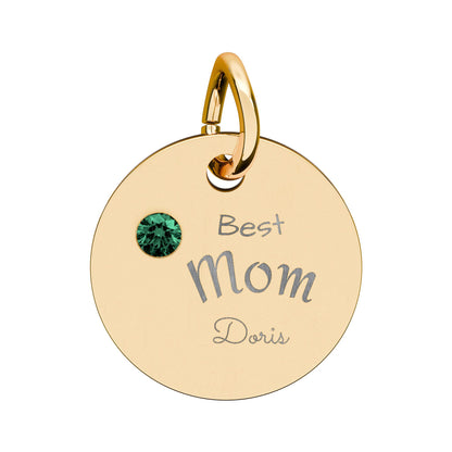Custom Engravable Birthstone Circle Charm "Best Mom" Pendant