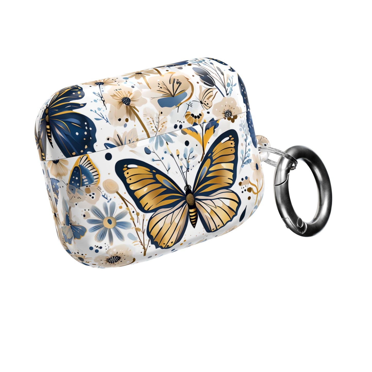 Gold & Navy Butterfly Floral AirPod Case — Decorative Charging Case
