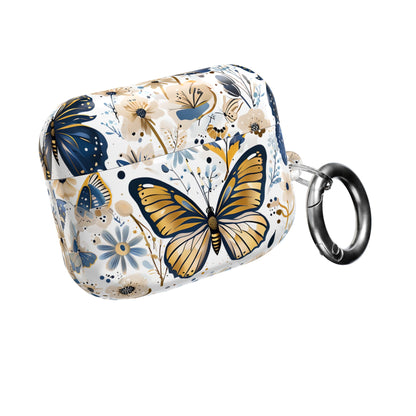 Gold & Navy Butterfly Floral AirPod Case — Decorative Charging Case