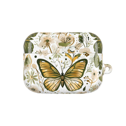 Olive Green Butterfly Floral AirPod Case — Decorative Charging Case