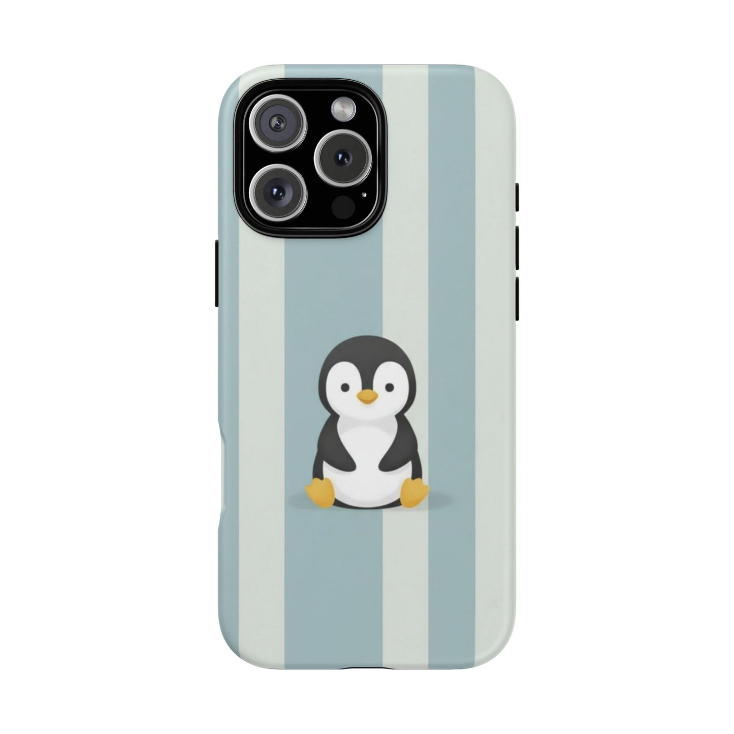 Baby Penguin Sitting Phone Case —  Blue Striped Protective Design Cover