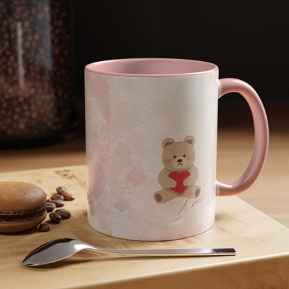 Pink Teddy Bear Heart Accent Coffee Mug (11/15oz)