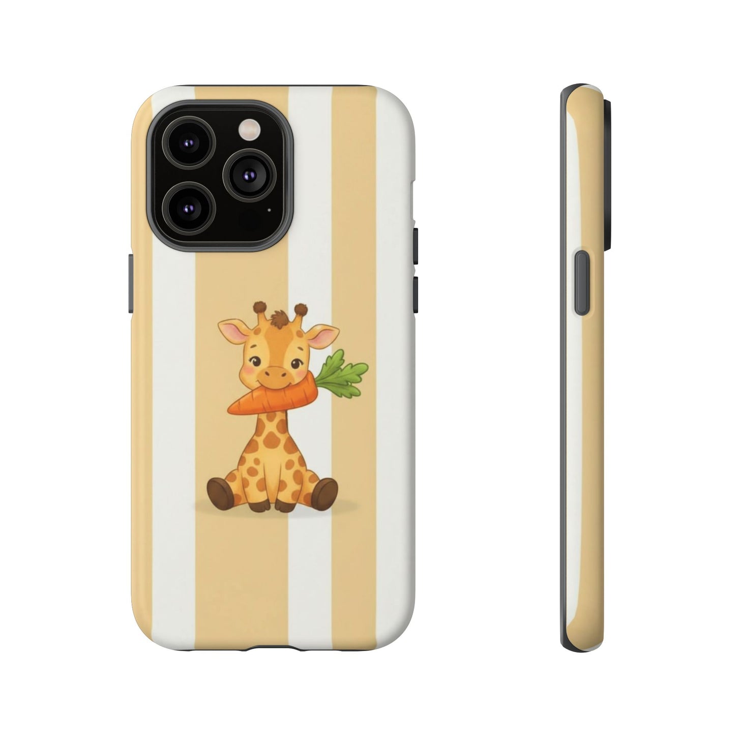 Baby Giraffe Eating Carrot Phone Case — Soft Yellow Striped Protective Design Cover