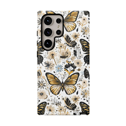 Black & Gold Butterfly Floral Phone Case - Seamless Pattern Design Cover