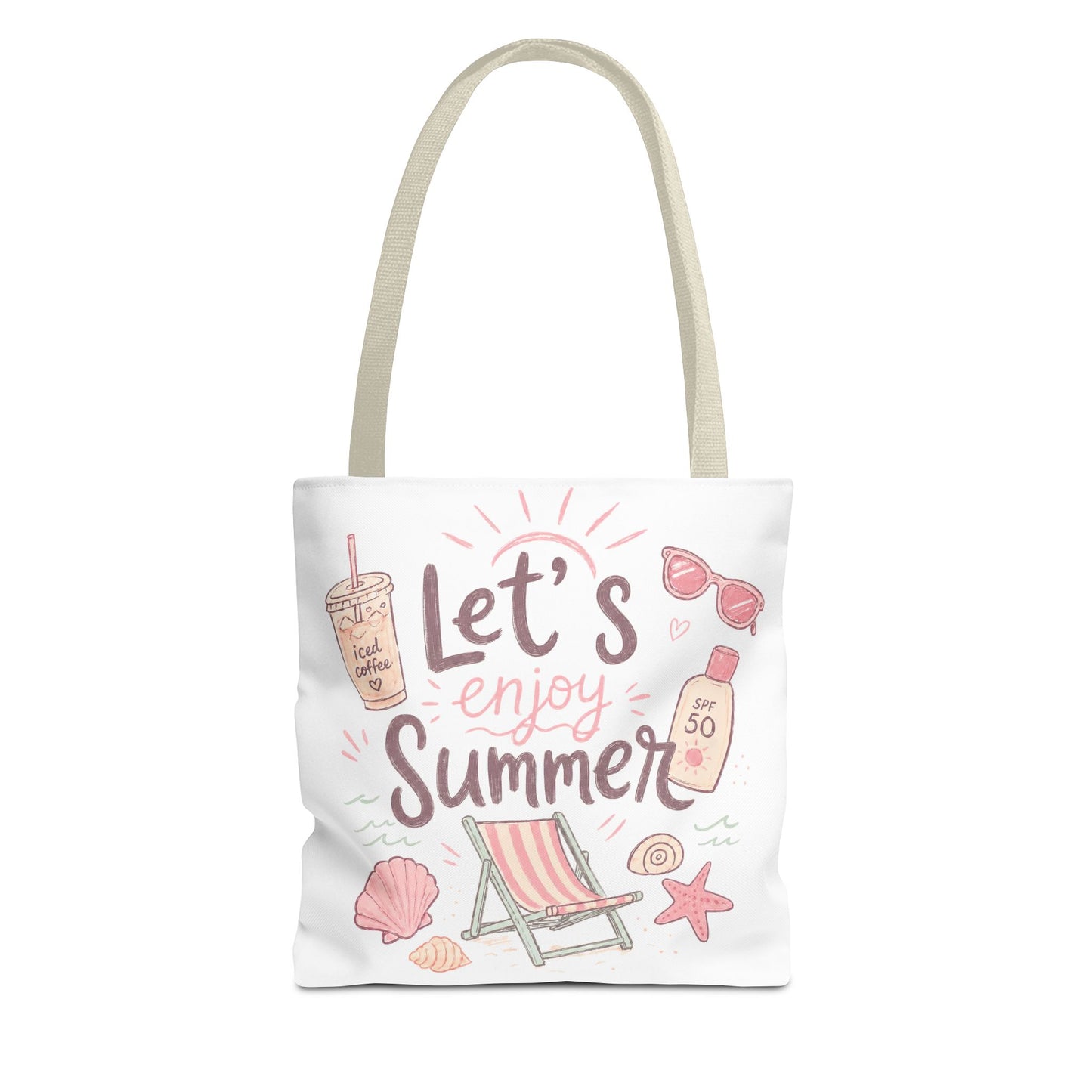 Let's Enjoy Summer Tote Bag — Beach Chair & Seashell Graphic