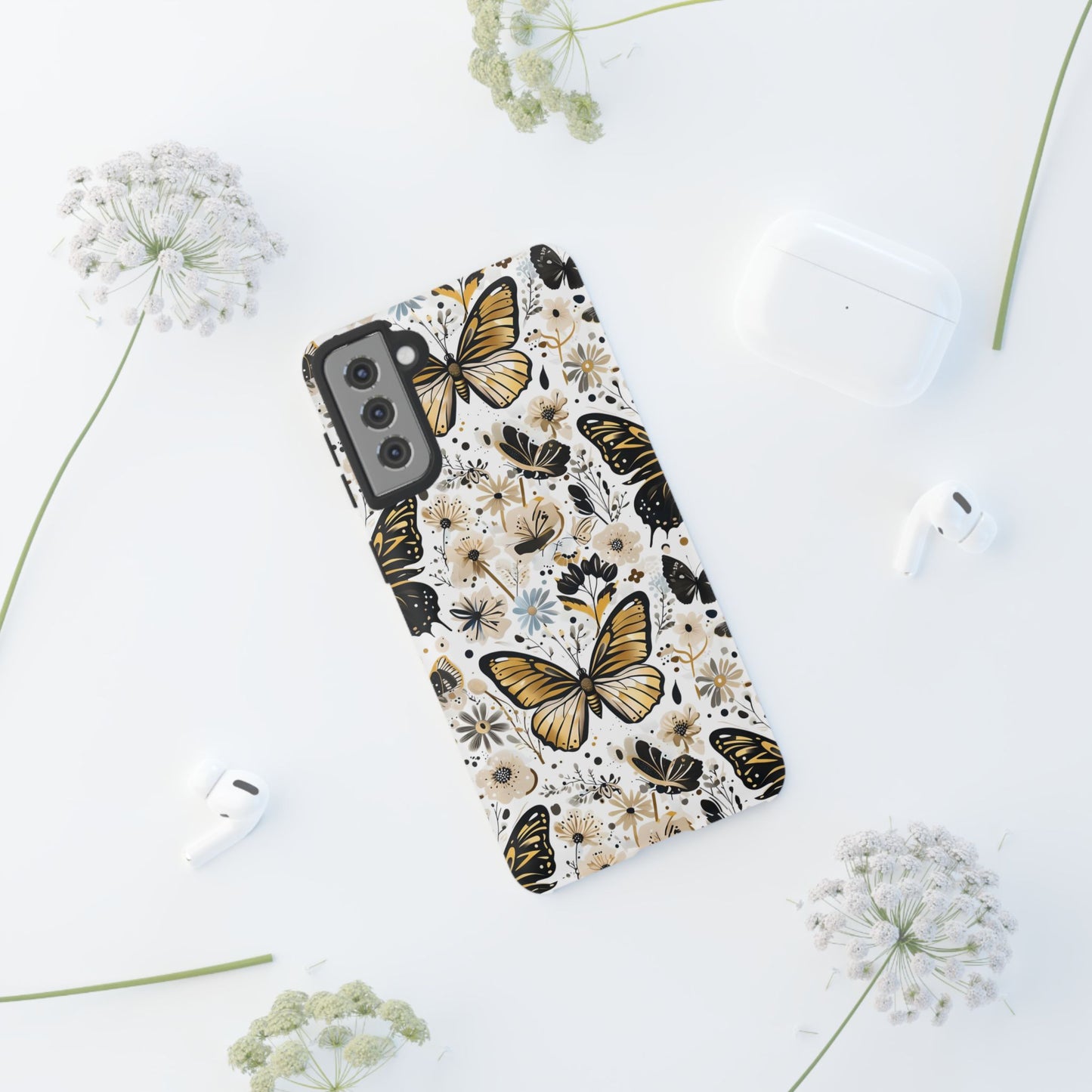 Black & Gold Butterfly Floral Phone Case - Seamless Pattern Design Cover