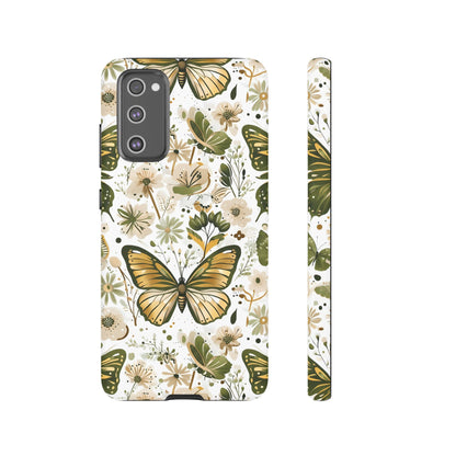 Olive Green & Gold Butterfly Floral Phone Case - Seamless Pattern Design Cover