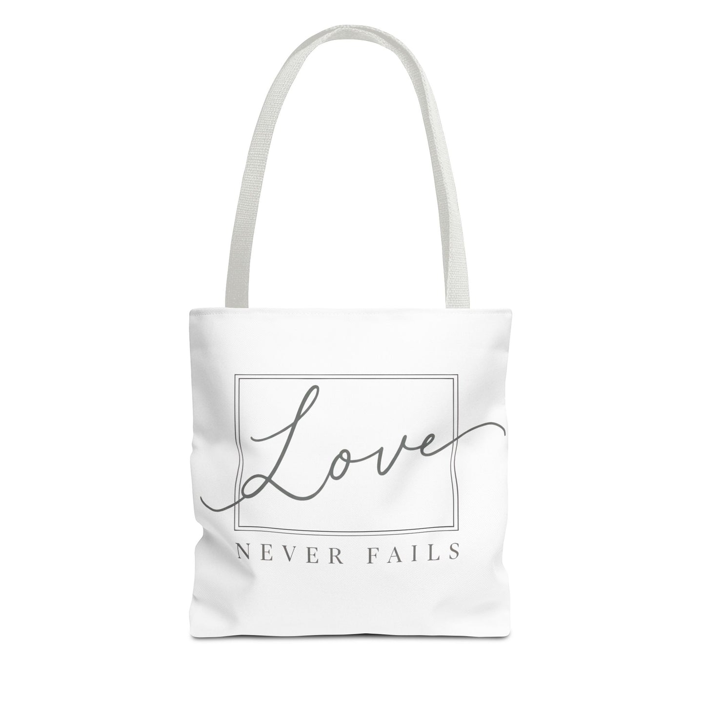 Love Never Fails Tote Bag