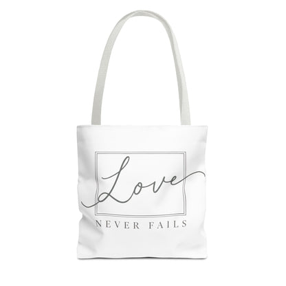 Love Never Fails Tote Bag