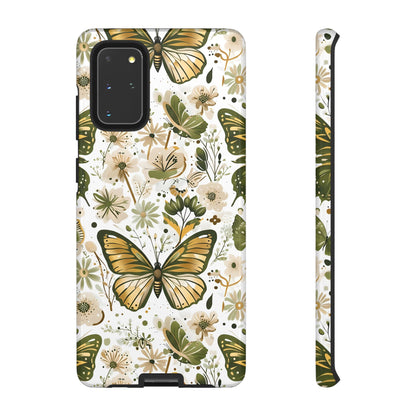 Olive Green & Gold Butterfly Floral Phone Case - Seamless Pattern Design Cover