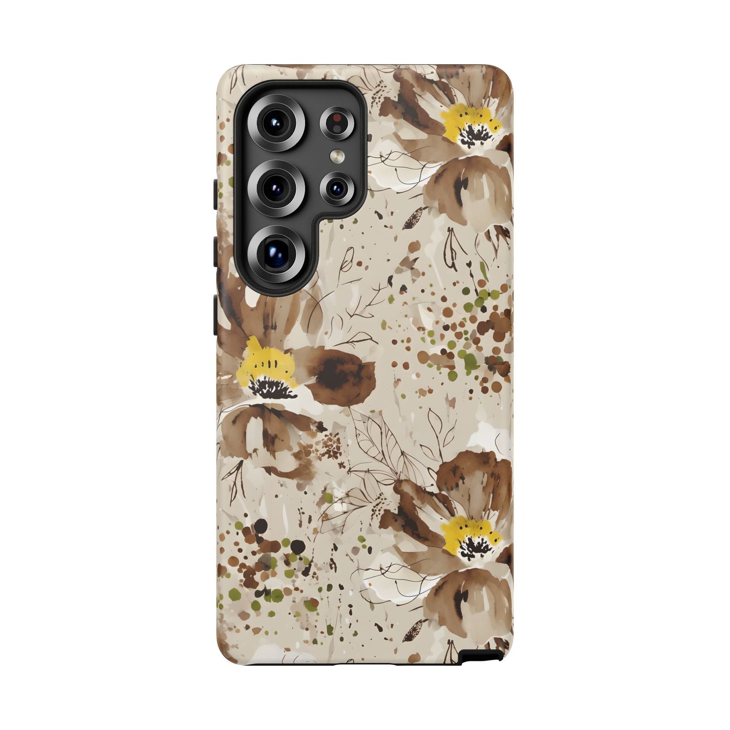 Brown Watercolor Floral Phone Case — Seamless Pastel Flower Protective Design Cover