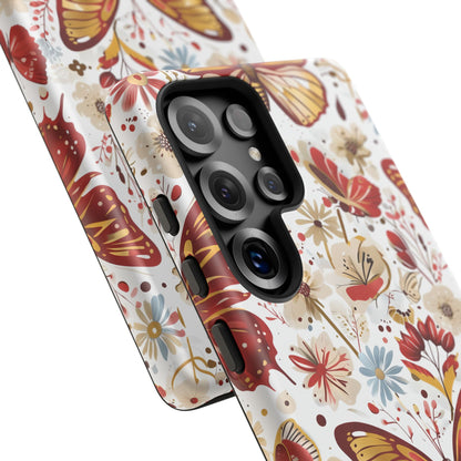 Red & Gold Butterfly Floral Phone Case - Seamless Pattern Design Cover