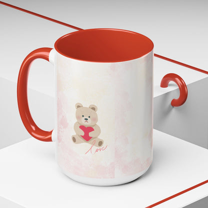 Pink Teddy Bear Heart Accent Coffee Mug (11/15oz)