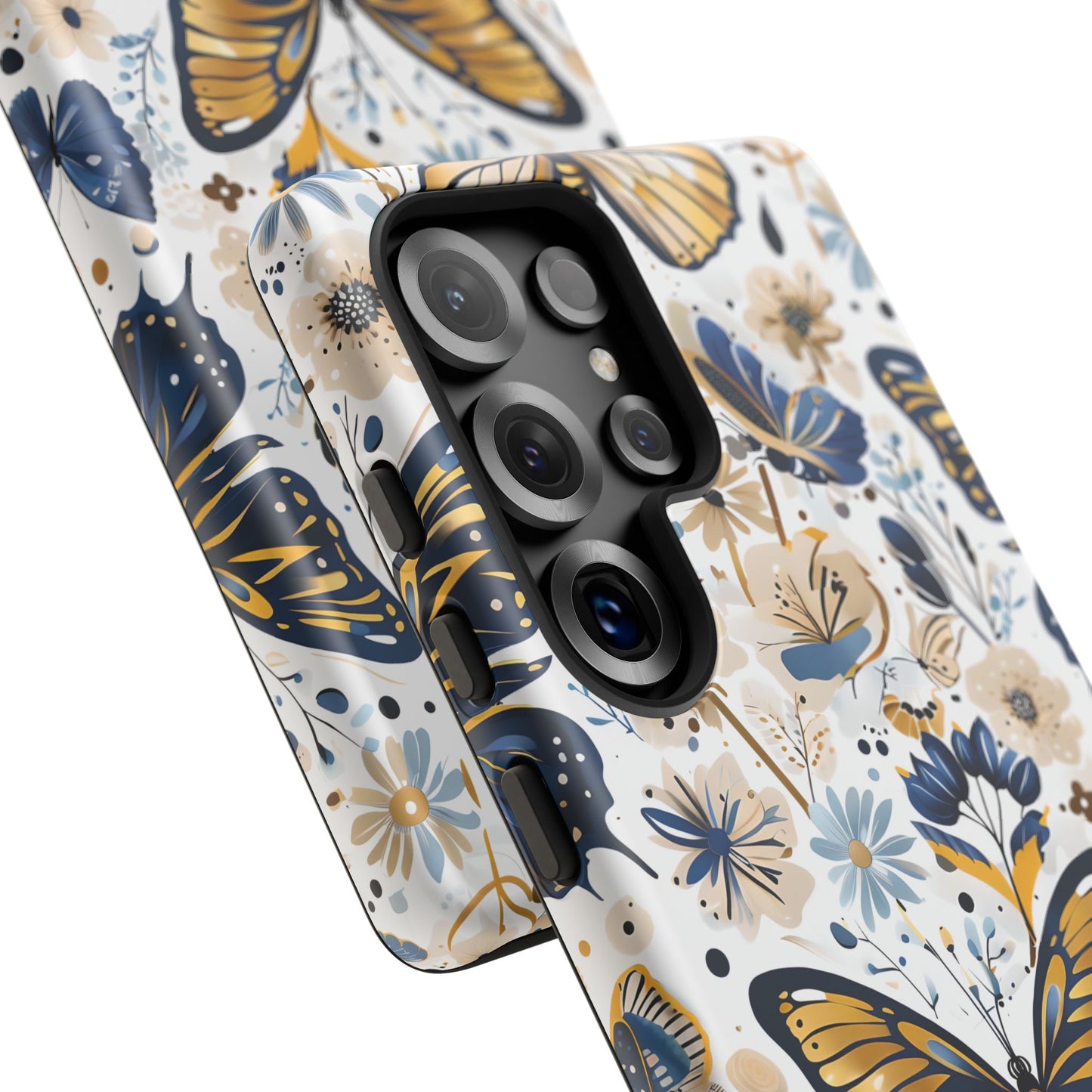 Navy & Gold Butterfly Floral Phone Case - Seamless Pattern Design Cover