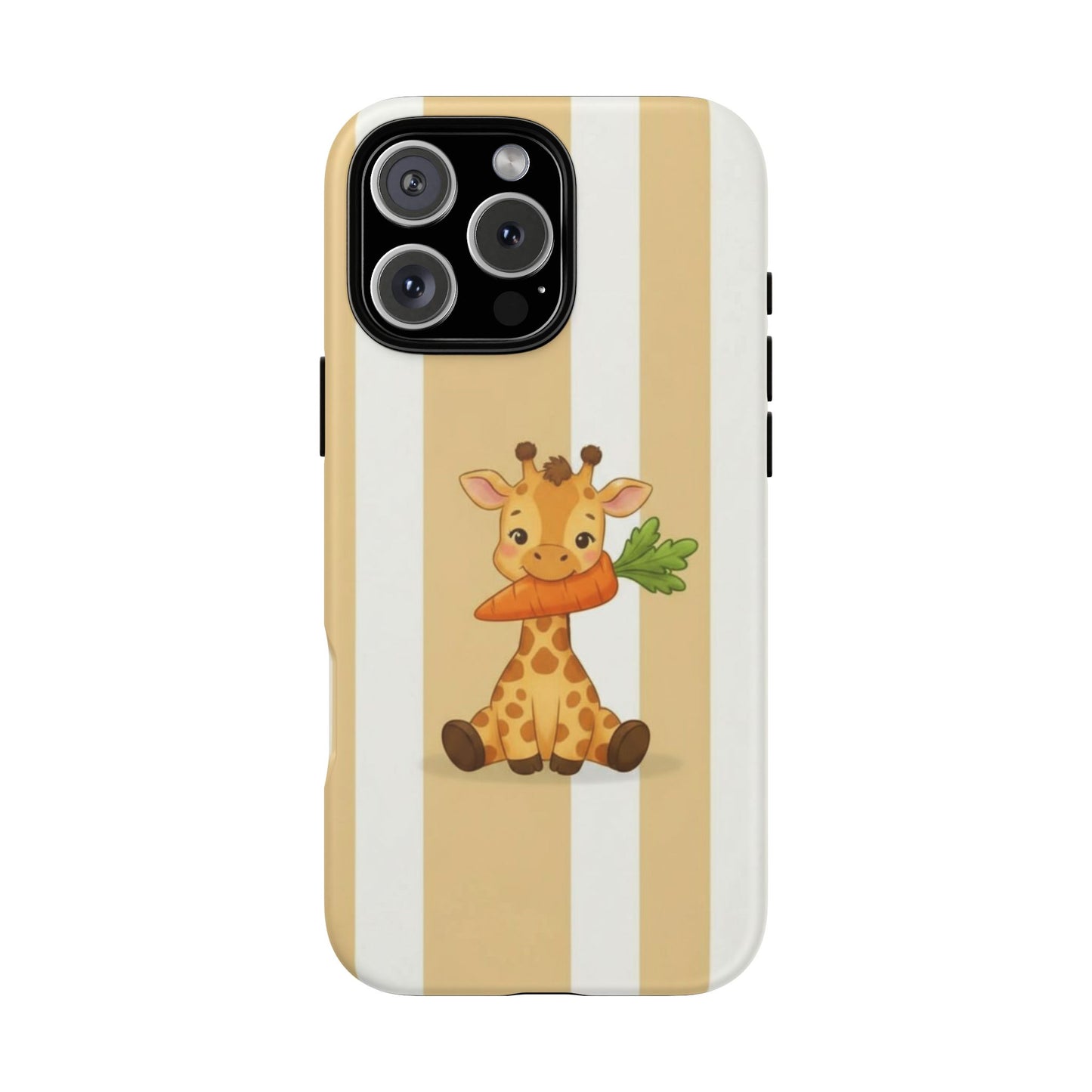 Baby Giraffe Eating Carrot Phone Case — Soft Yellow Striped Protective Design Cover