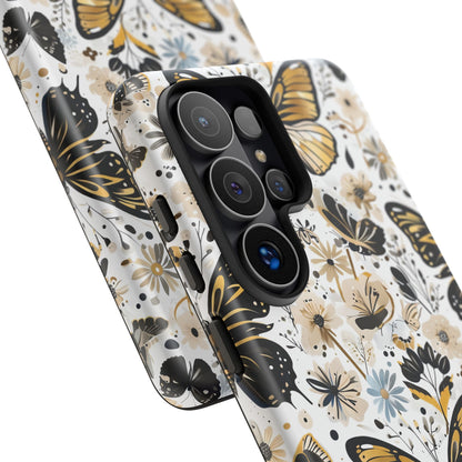 Black & Gold Butterfly Floral Phone Case - Seamless Pattern Design Cover
