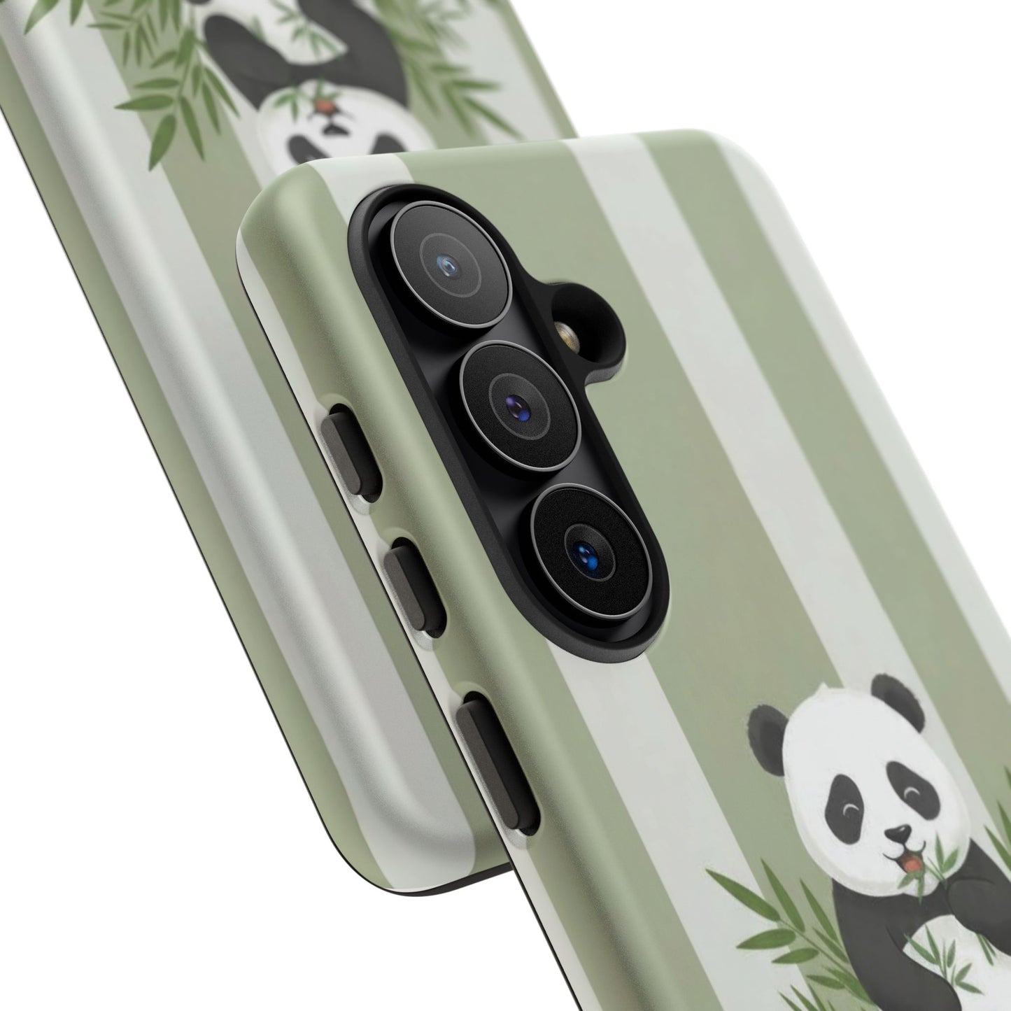 Panda cub Eating Bamboo leaves Phone Case – Olive green Striped Protective Design Cover