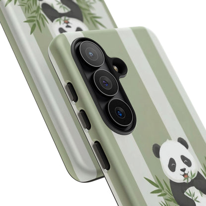 Panda cub Eating Bamboo leaves Phone Case – Olive green Striped Protective Design Cover