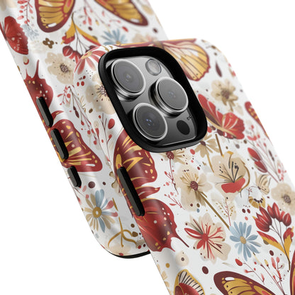 Red & Gold Butterfly Floral Phone Case - Seamless Pattern Design Cover