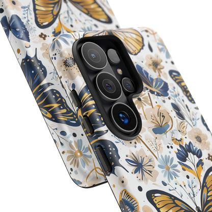 Navy & Gold Butterfly Floral Phone Case - Seamless Pattern Design Cover