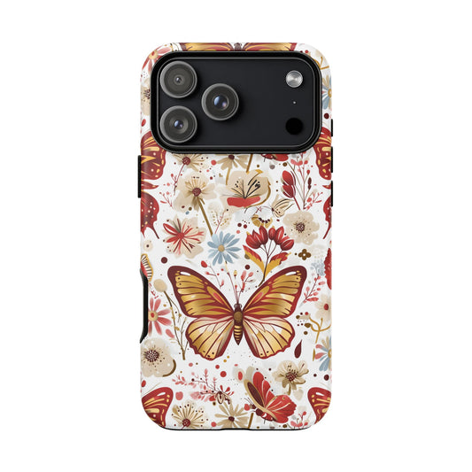 Red & Gold Butterfly Floral Phone Case - Seamless Pattern Design Cover