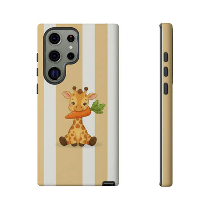 Baby Giraffe Eating Carrot Phone Case — Soft Yellow Striped Protective Design Cover