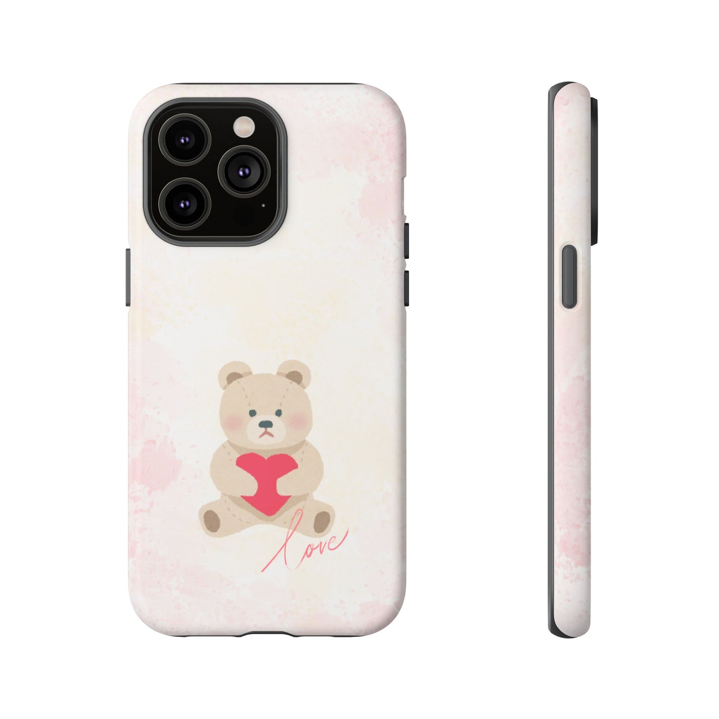 Teddy Bear Heart Phone Case – 'Love' Pastel Protective Design Cover