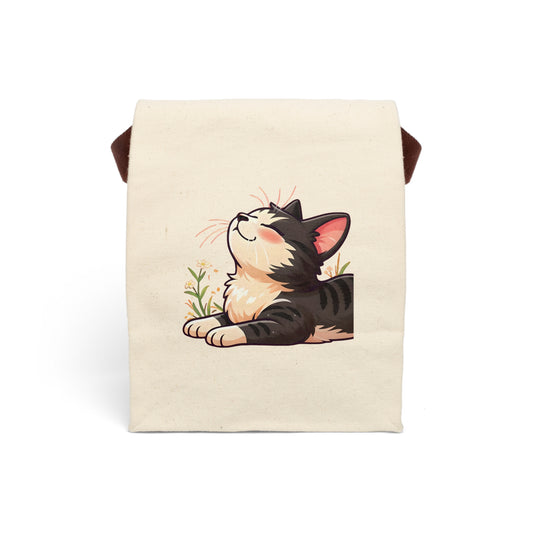 Canvas Lunch Bag — Relaxing Black & White Cat Illustration