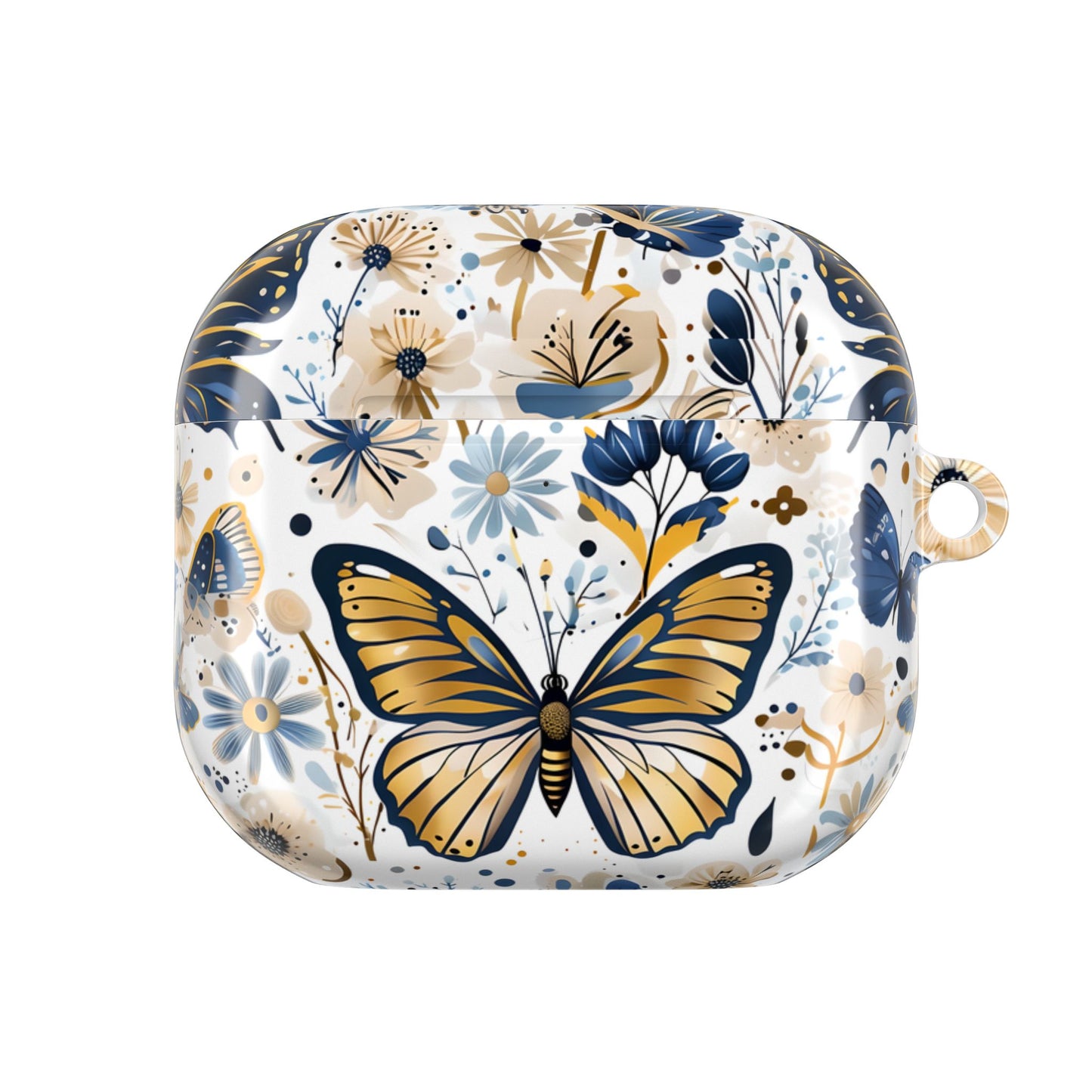 Gold & Navy Butterfly Floral AirPod Case — Decorative Charging Case