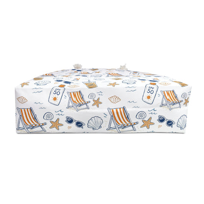 Beach Pattern Weekender Bag — Seashells, Sun Lotion & Chair Travel Tote