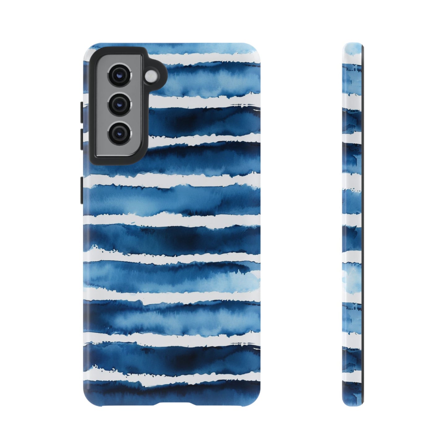 Blue & White Watercolor Stripe Tough Case