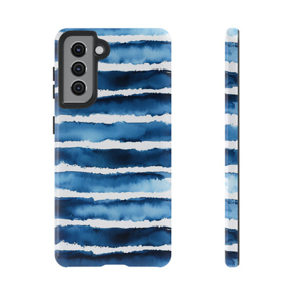 Blue & White Watercolor Stripe Tough Case